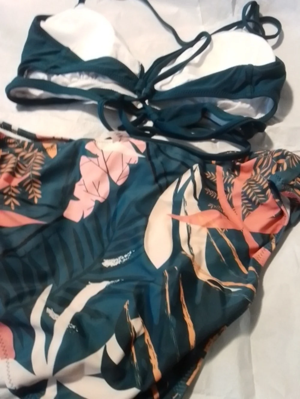 Women’s Teal Tropical Print Bikini - Stylish Two-Piece Swim Set